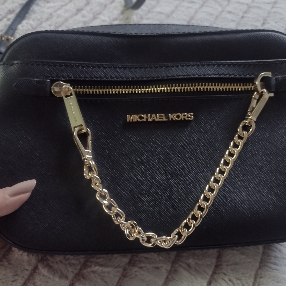 NWOT Michael Kors Black Jet Set Large Saffiano Leather Crossbody Bag w/Gold - Picture 5 of 12